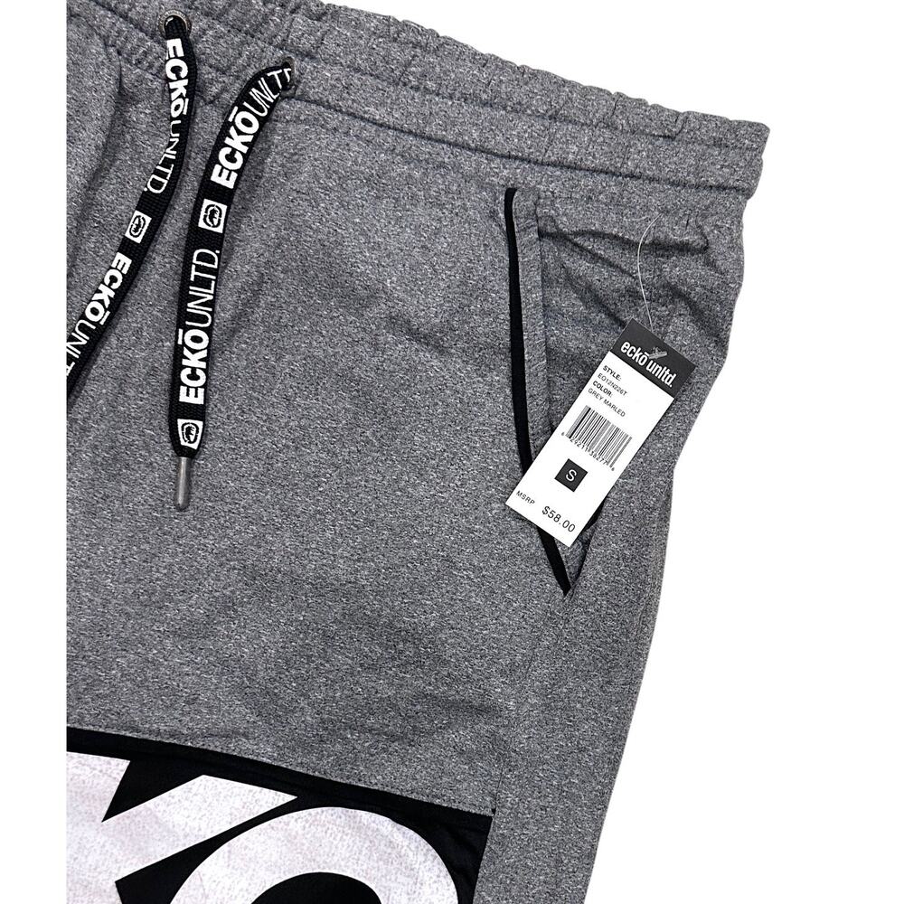 Ecko Unltd Men's Flyknit Marled Colorblock Activewear Shorts in Grey Marled - Picture 2 of 7